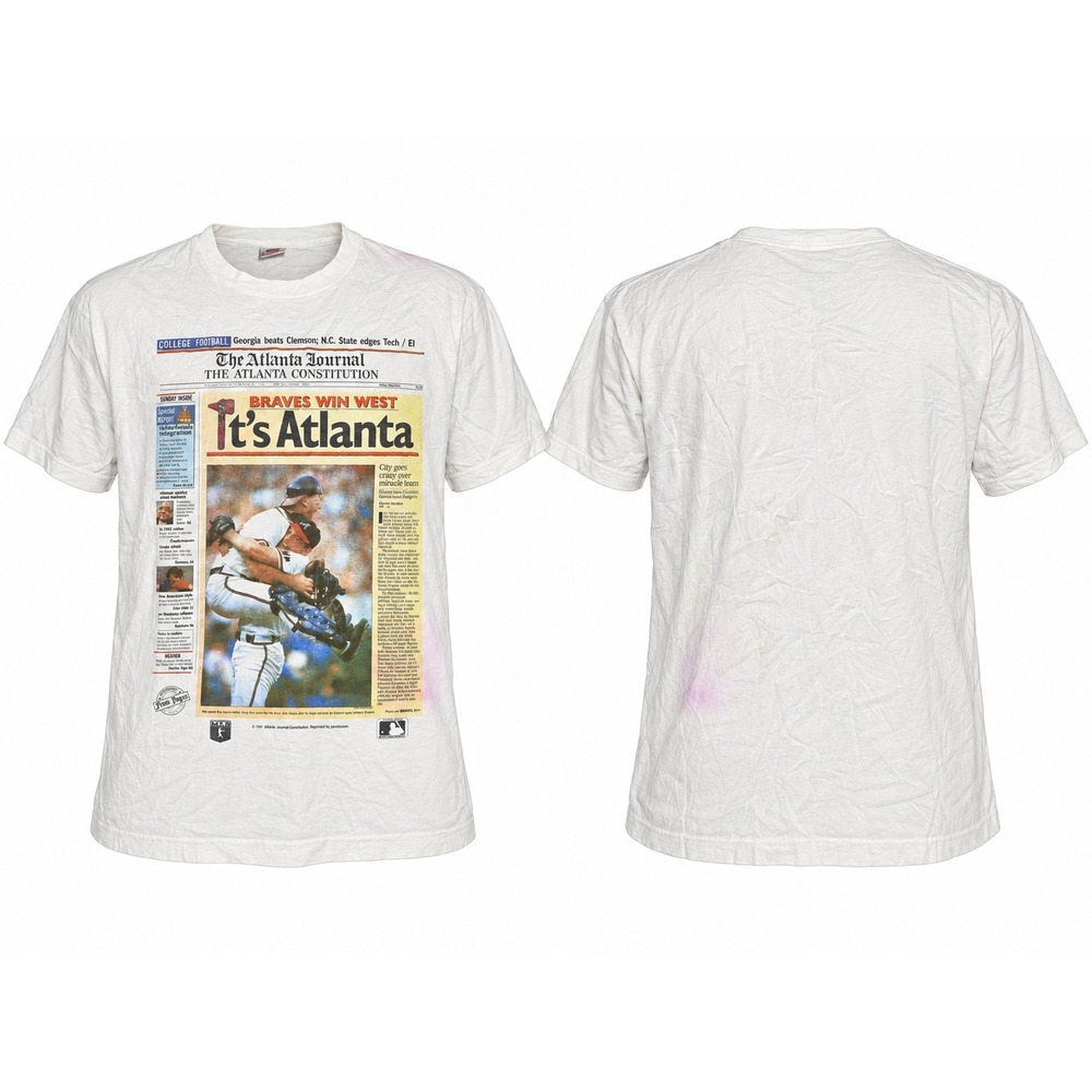 Vintage 1991 Atlanta Braves Newspaper T-Shirt Fruit of the Loom XL USA Made MLB